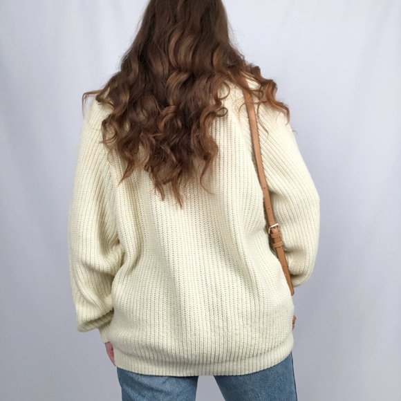 Vintage Oversized Slouchy Ribbed Cable Knit Crew Neck Sweater Preppy Academia - Picture 4 of 8
